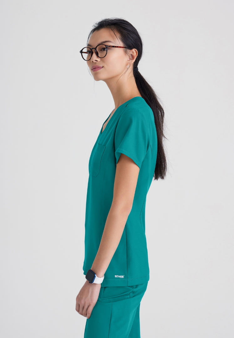 Grey's Anatomy™ Evolve "Sway" Banded V-Neck Tuck-In Top - Teal