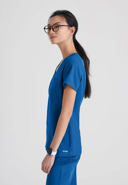 Grey's Anatomy™ Evolve "Sway" Banded V-Neck Tuck-In Top - New Royal - The Uniform Store