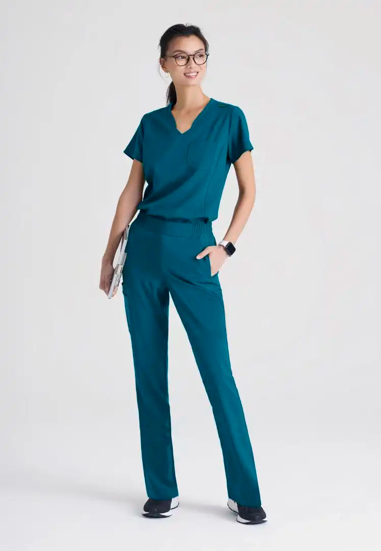 Grey's Anatomy™ Evolve "Sway" Banded V-Neck Tuck-In Top - Bahama - The Uniform Store