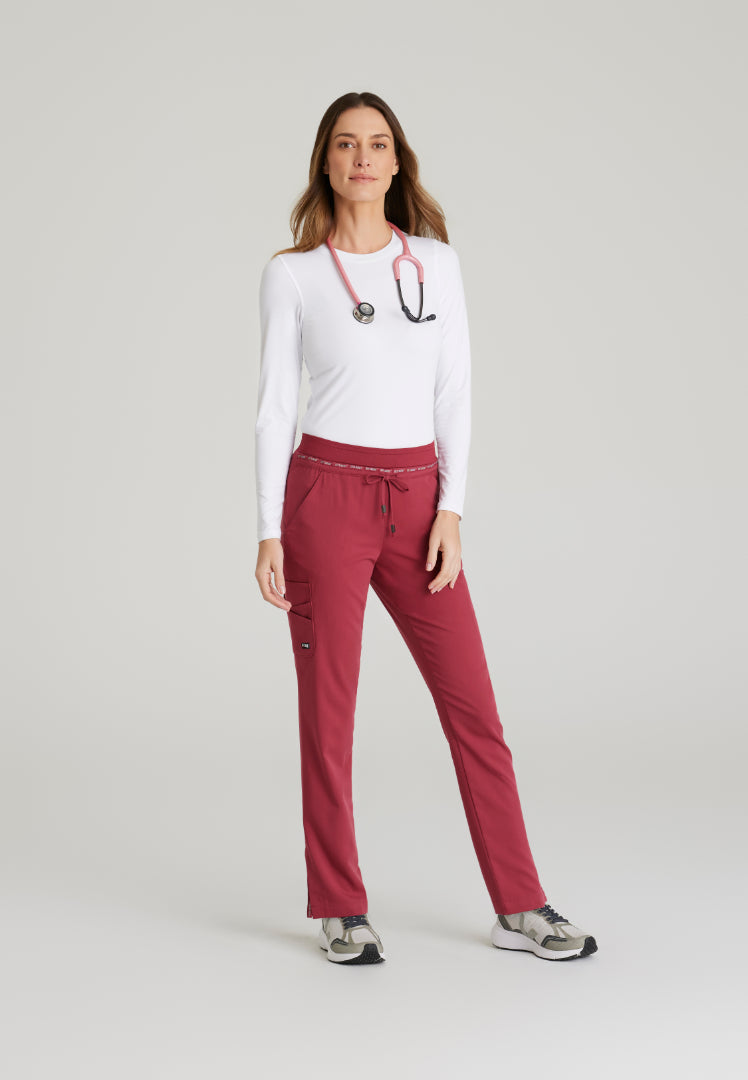 Grey's Anatomy™ Spandex Stretch "Serena" 7-Pocket Mid-Rise Tapered Leg Scrub Pant - Maple Red