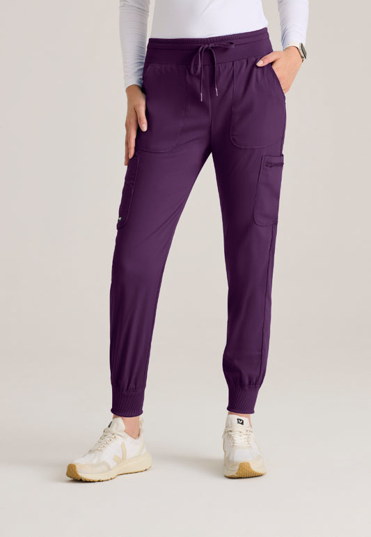 Grey's Anatomy™ Spandex Stretch "Carly" 7-Pocket Mid-Rise Jogger Scrub Pant - Eggplant