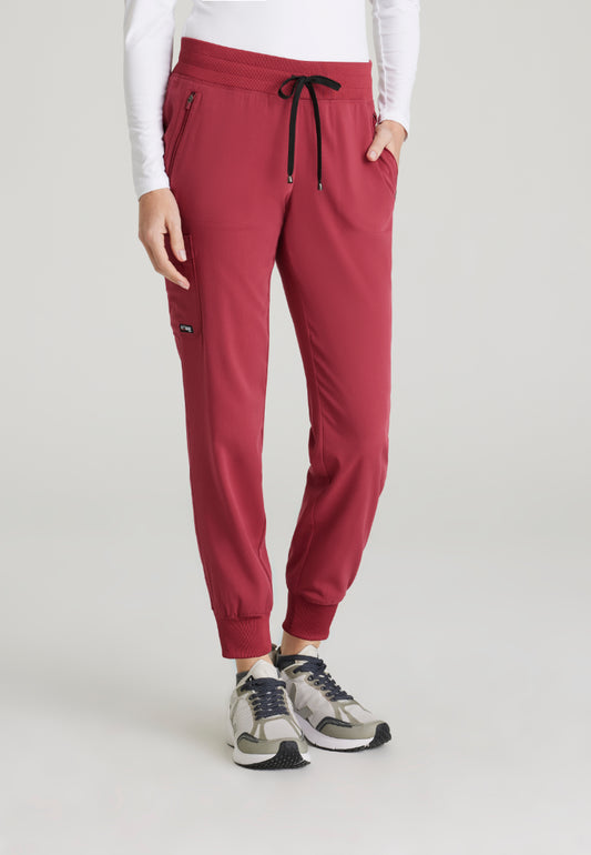 Grey's Anatomy™ Spandex Stretch "Eden" 5-Pocket Mid-Rise Jogger Scrub Pant - Maple Red