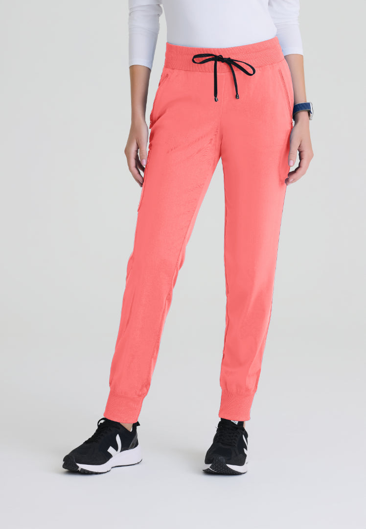 Eden 5-Pocket Mid-Rise Jogger Scrub Pant - Coral Bloom