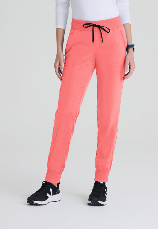 Eden 5-Pocket Mid-Rise Jogger Scrub Pant - Coral Bloom