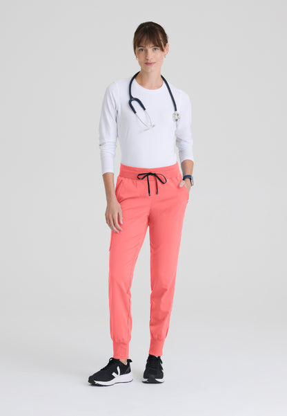 Eden 5-Pocket Mid-Rise Jogger Scrub Pant - Coral Bloom