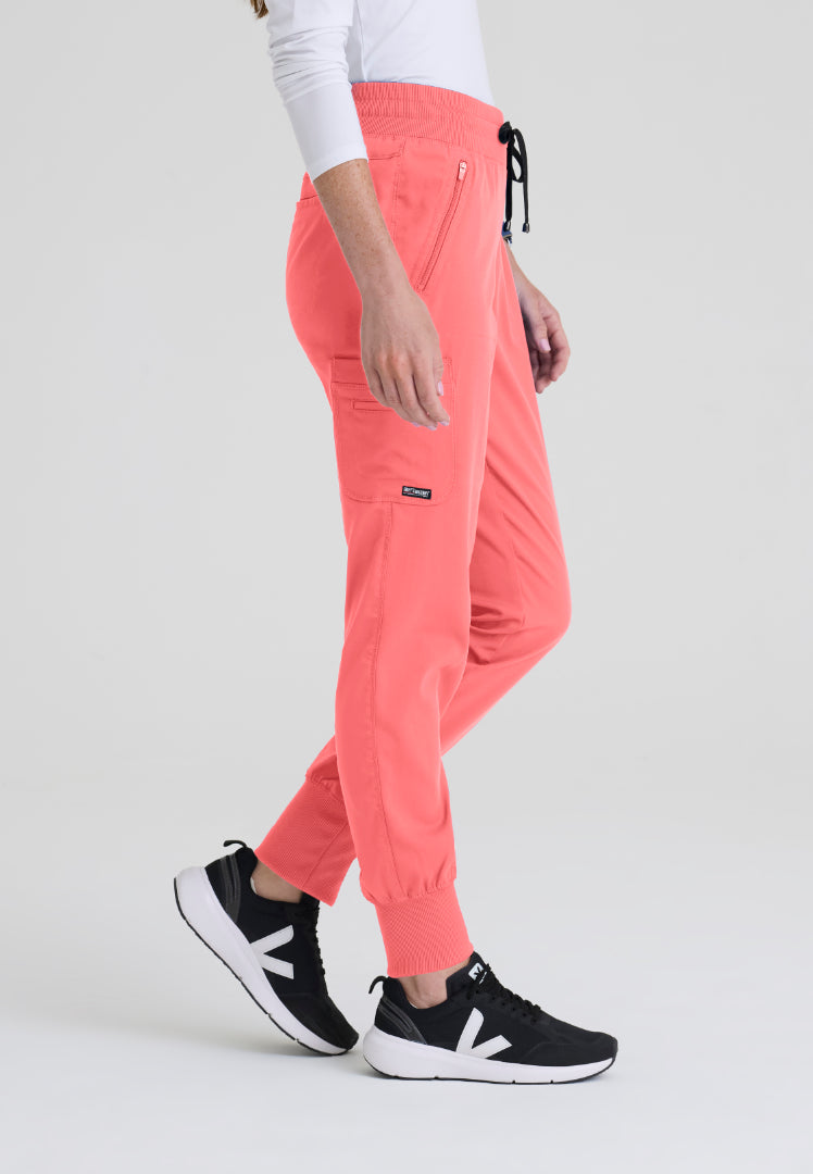 Eden 5-Pocket Mid-Rise Jogger Scrub Pant - Coral Bloom