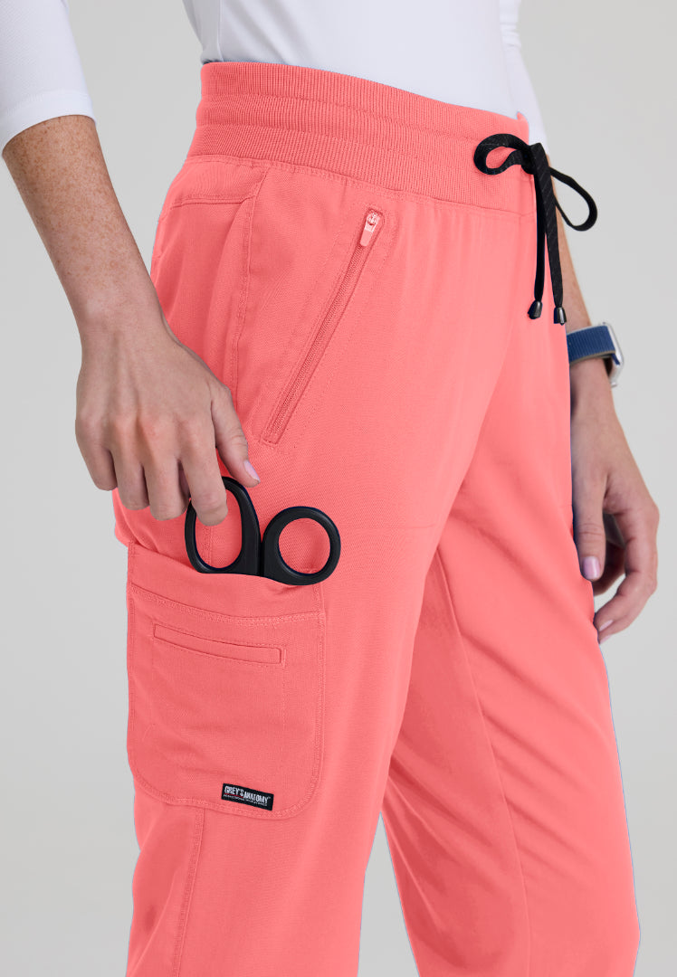 Eden 5-Pocket Mid-Rise Jogger Scrub Pant - Coral Bloom