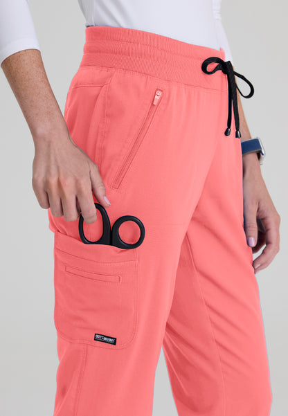 Eden 5-Pocket Mid-Rise Jogger Scrub Pant - Coral Bloom