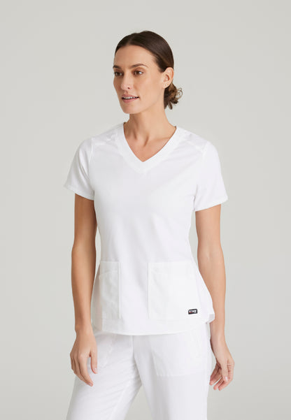 Emma 4-Pocket V-Neck Scrub Top - White