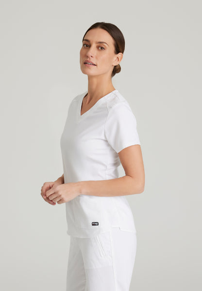 Emma 4-Pocket V-Neck Scrub Top - White