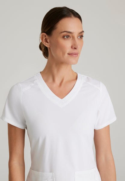Emma 4-Pocket V-Neck Scrub Top - White
