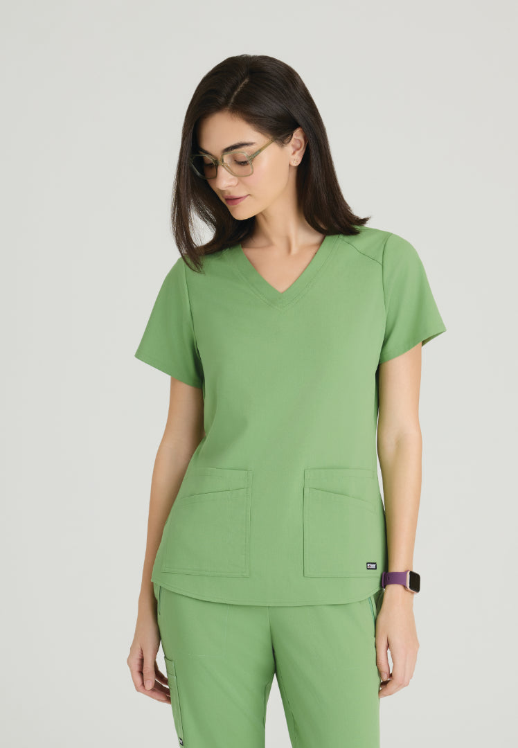 Emma 4-Pocket V-Neck Scrub Top - Sweet Basil