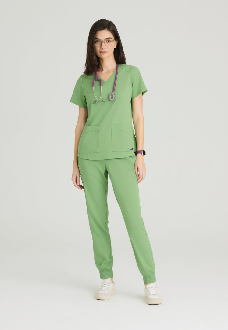 Emma 4-Pocket V-Neck Scrub Top - Sweet Basil