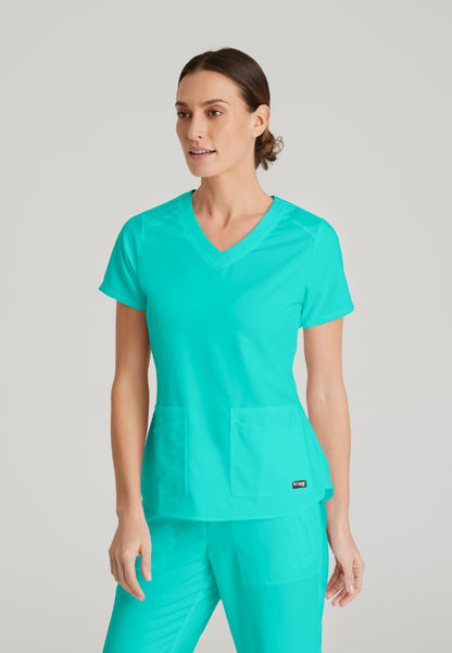 Blusa médica Emma con cuello en V y cuatro bolsillos - Aguamarina alpina