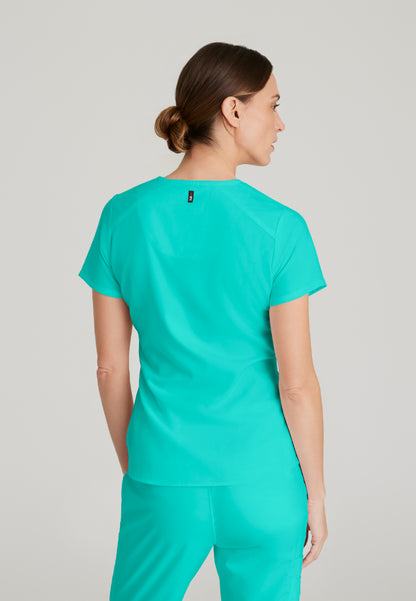 Blusa médica Emma con cuello en V y cuatro bolsillos - Aguamarina alpina