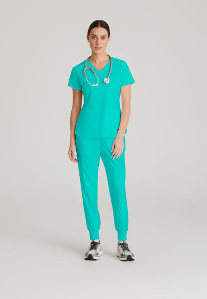 Blusa médica Emma con cuello en V y cuatro bolsillos - Aguamarina alpina
