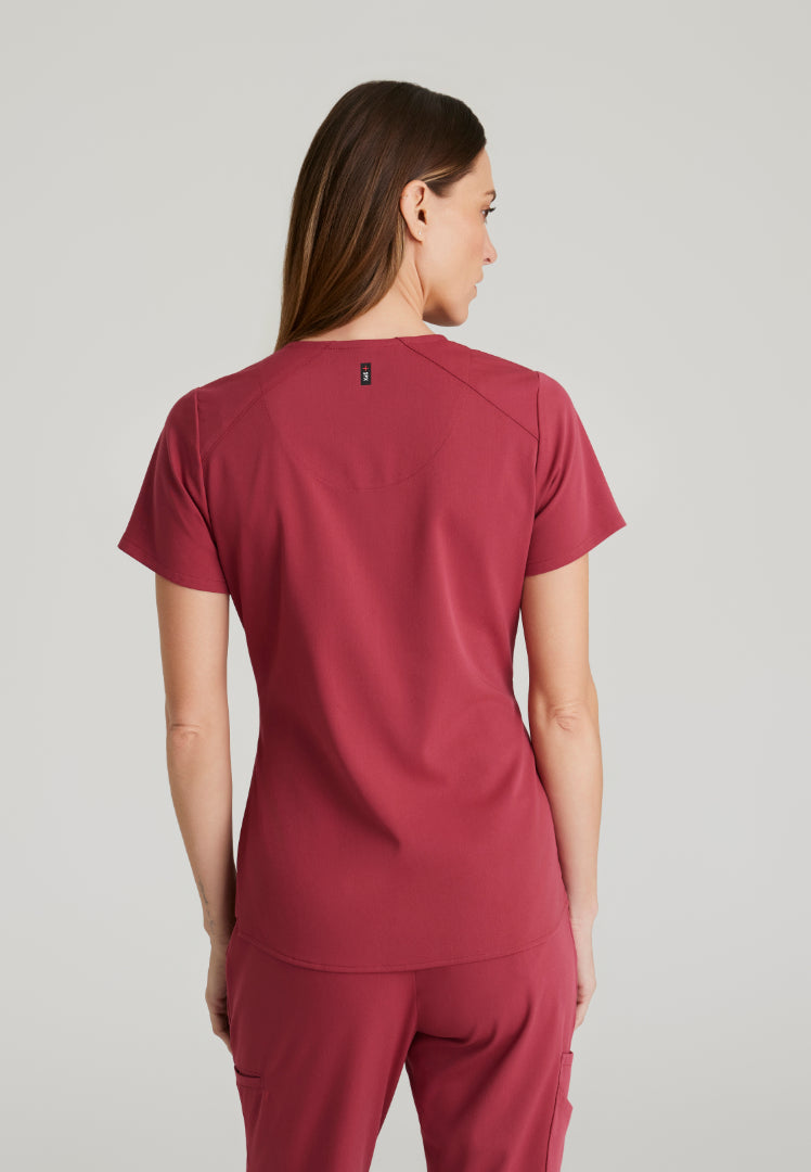 Grey's Anatomy™ Spandex Stretch "Emma" 4-Pocket V-Neck Scrub Top - Maple Red