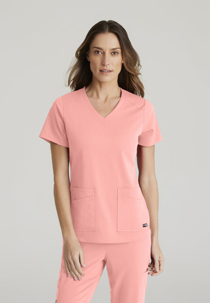 Emma 4-Pocket V-Neck Scrub Top - Bright Papaya