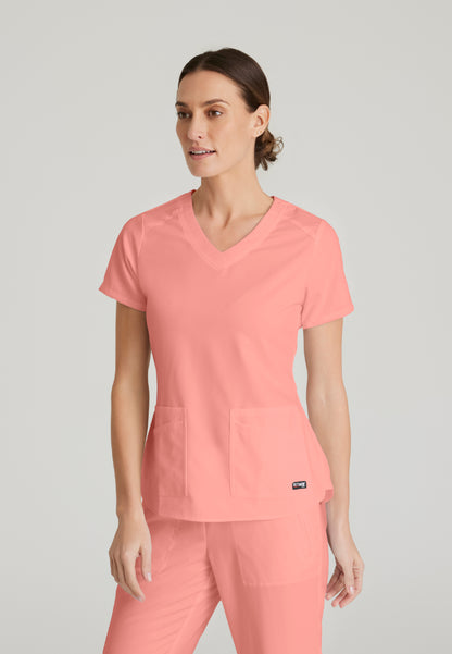 Emma 4-Pocket V-Neck Scrub Top - Bright Papaya