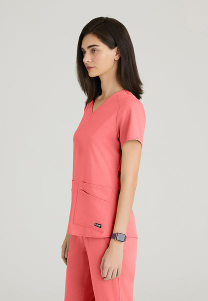 Emma 4-Pocket V-Neck Scrub Top - Coral Bloom