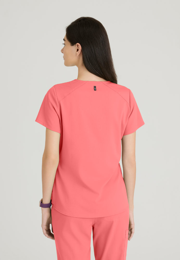 Emma 4-Pocket V-Neck Scrub Top - Coral Bloom