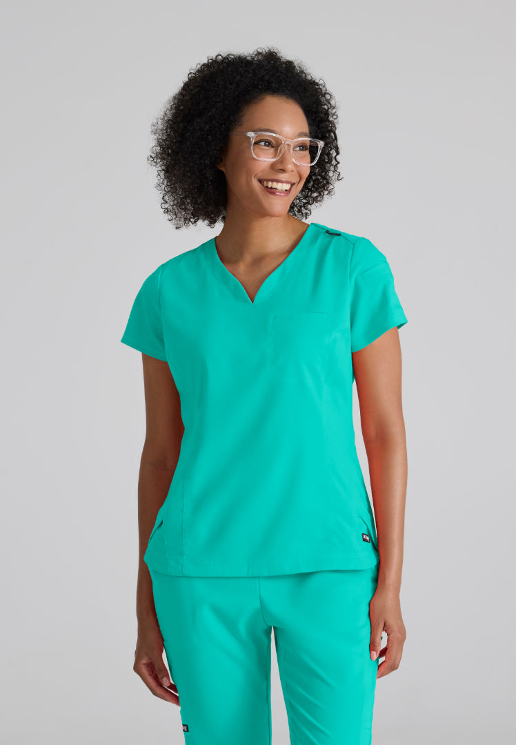 Grey's Anatomy™ Spandex Stretch "Capri" 2-Pocket Scrub Top - Alpine Aqua