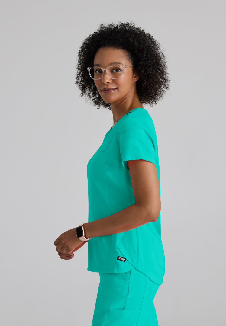 Grey's Anatomy™ Spandex Stretch "Capri" 2-Pocket Scrub Top - Alpine Aqua