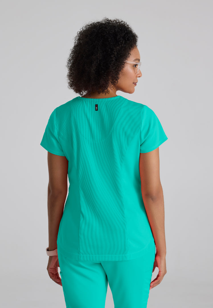 Grey's Anatomy™ Spandex Stretch "Capri" 2-Pocket Scrub Top - Alpine Aqua