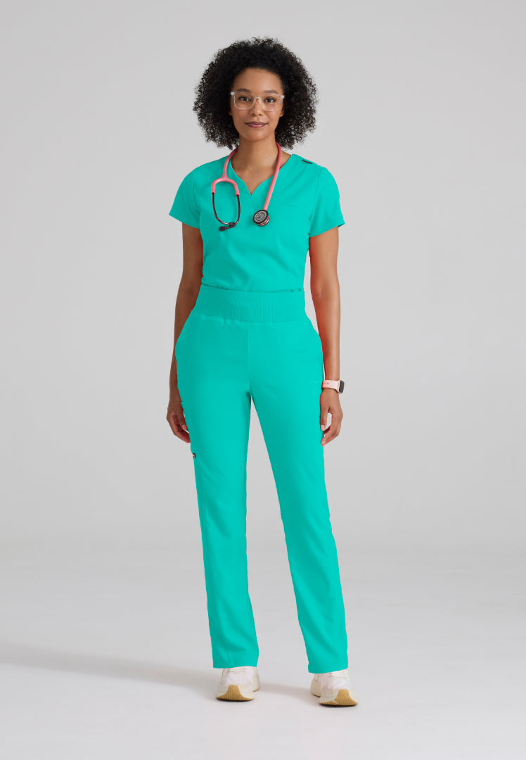 Grey's Anatomy™ Spandex Stretch "Capri" 2-Pocket Scrub Top - Alpine Aqua