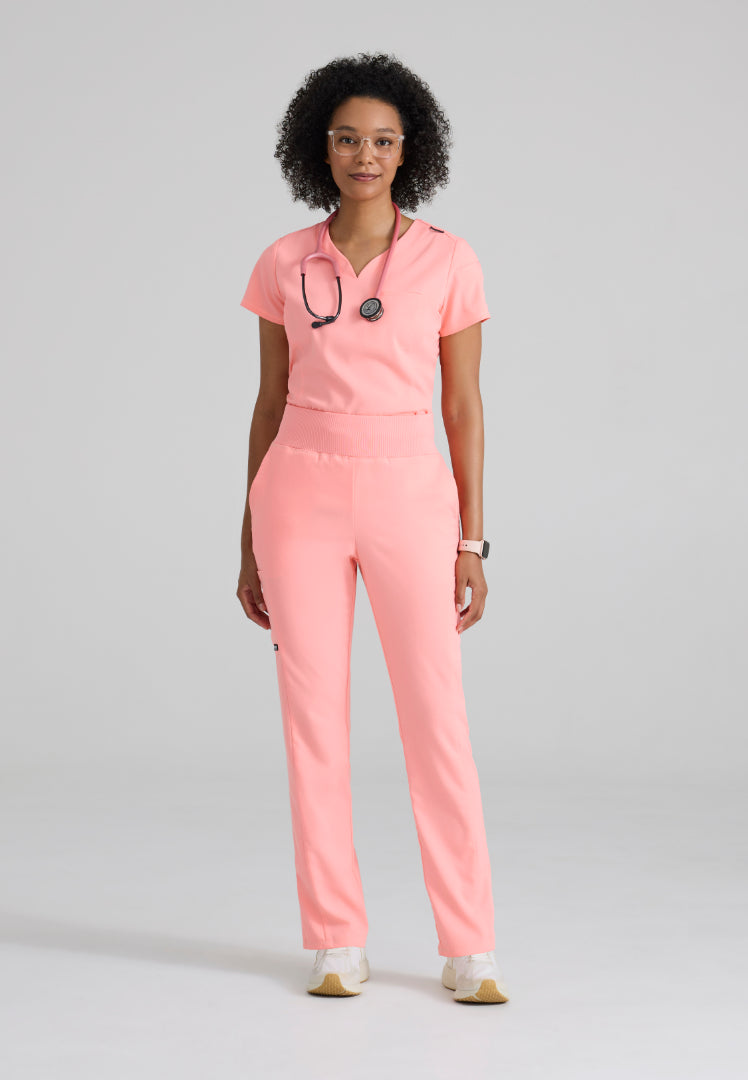 Grey's Anatomy™ Spandex Stretch "Capri" 2-Pocket Scrub Top - Bright Papaya