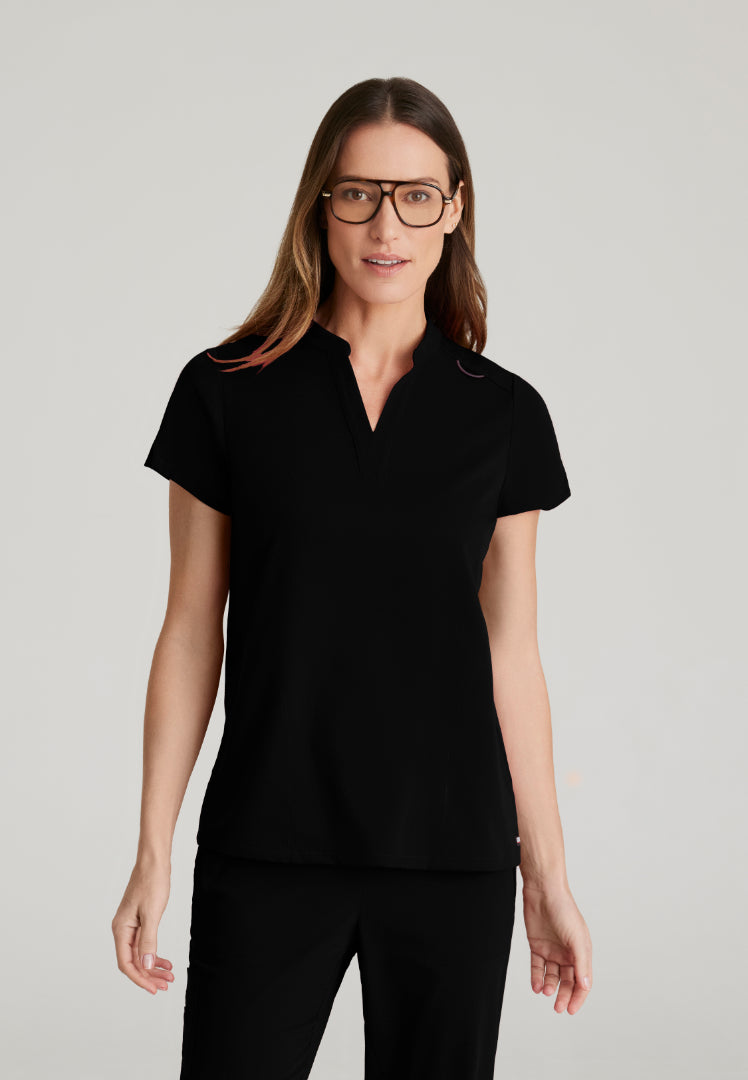 Grey's Anatomy™ Spandex Stretch "Avery" 2-Pocket Scrub Top - Black