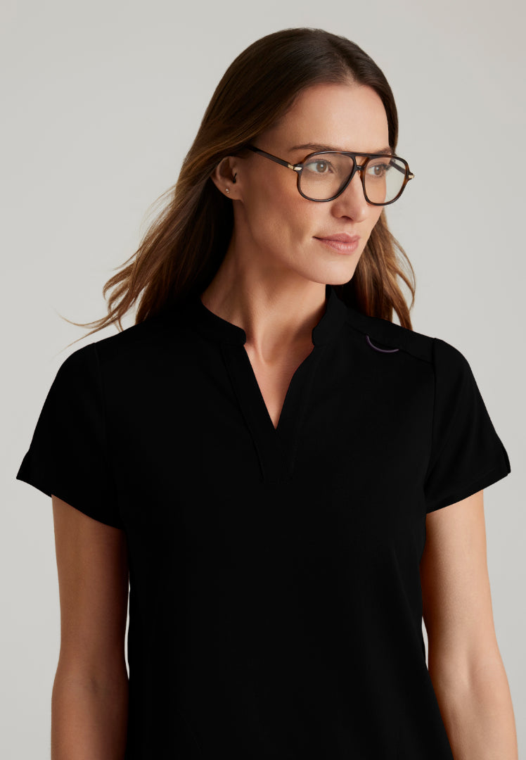 Grey's Anatomy™ Spandex Stretch "Avery" 2-Pocket Scrub Top - Black