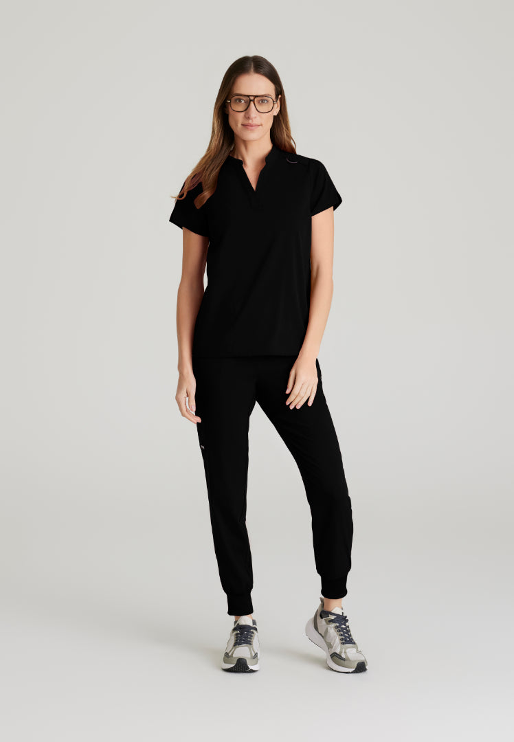 Grey's Anatomy™ Spandex Stretch "Avery" 2-Pocket Scrub Top - Black