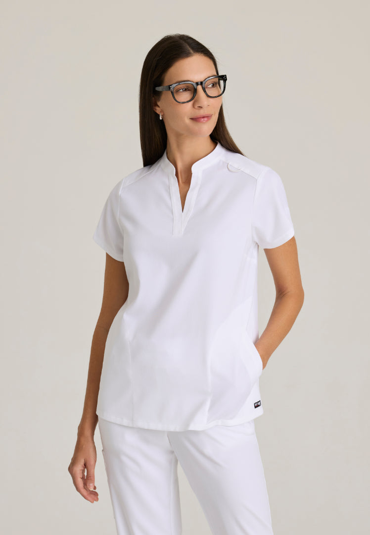 Grey's Anatomy™ Spandex Stretch "Avery" 2-Pocket Scrub Top - White