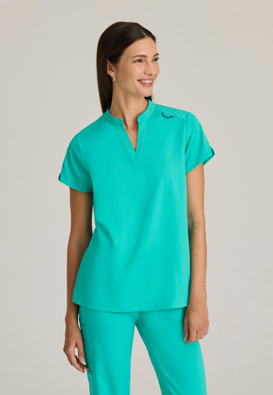 Grey's Anatomy™ Spandex Stretch "Avery" 2-Pocket Scrub Top - Alpine Aqua