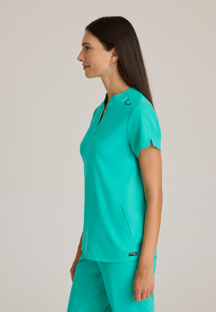 Grey's Anatomy™ Spandex Stretch "Avery" 2-Pocket Scrub Top - Alpine Aqua