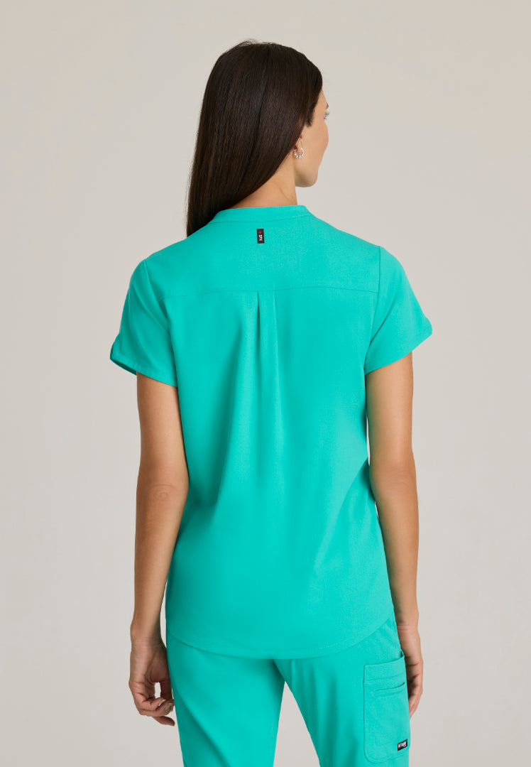 Grey's Anatomy™ Spandex Stretch "Avery" 2-Pocket Scrub Top - Alpine Aqua