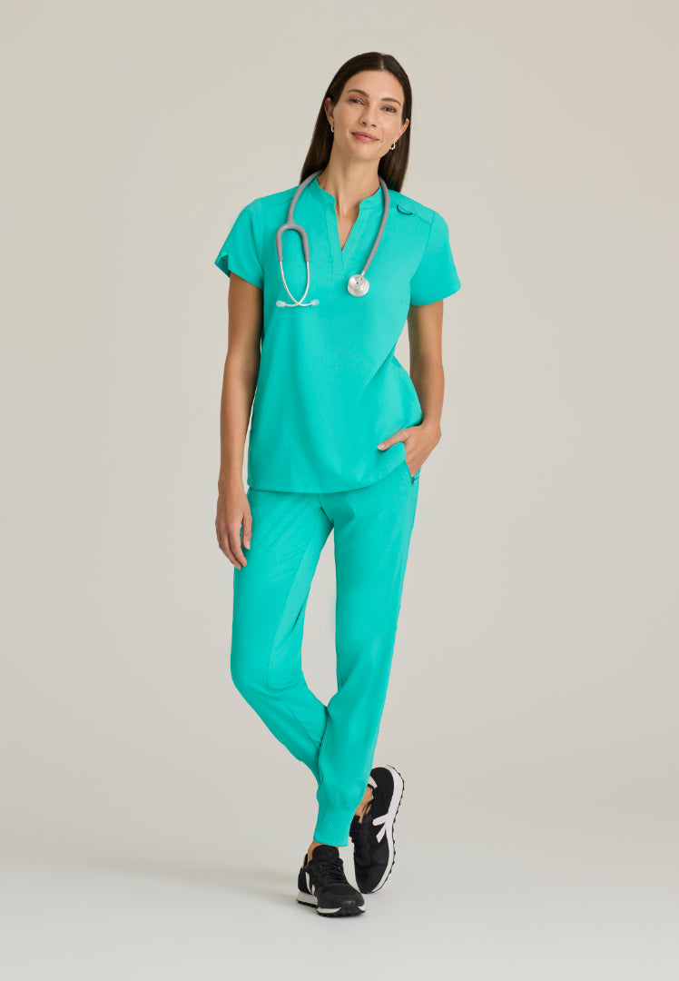 Grey's Anatomy™ Spandex Stretch "Avery" 2-Pocket Scrub Top - Alpine Aqua