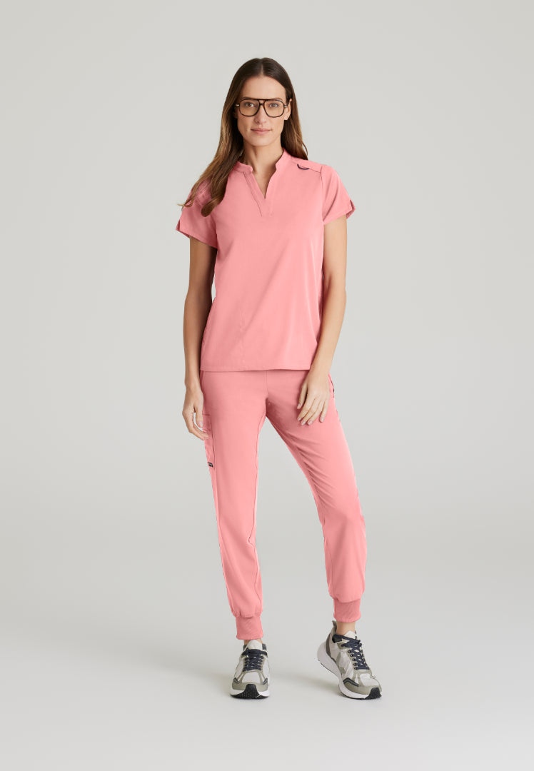 Grey's Anatomy™ Spandex Stretch "Avery" 2-Pocket Scrub Top - Bright Papaya