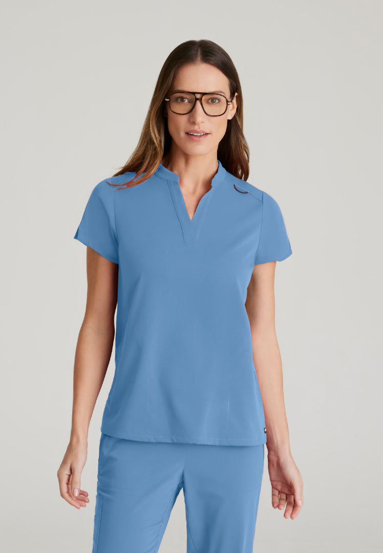 Grey's Anatomy™ Spandex Stretch "Avery" 2-Pocket Scrub Top - Ciel Blue