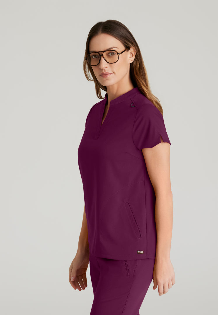 Grey's Anatomy™ Spandex Stretch "Avery" 2-Pocket Scrub Top - Wine