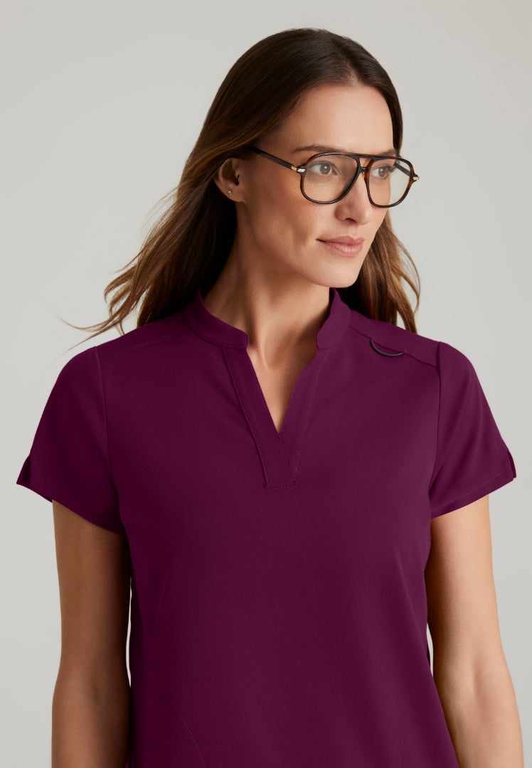 Grey's Anatomy™ Spandex Stretch "Avery" 2-Pocket Scrub Top - Wine