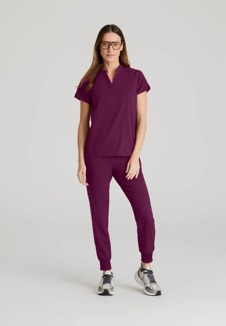 Grey's Anatomy™ Spandex Stretch "Avery" 2-Pocket Scrub Top - Wine