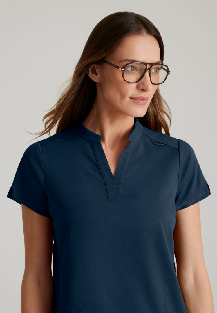 Grey's Anatomy™ Spandex Stretch "Avery" 2-Pocket Scrub Top - Steel