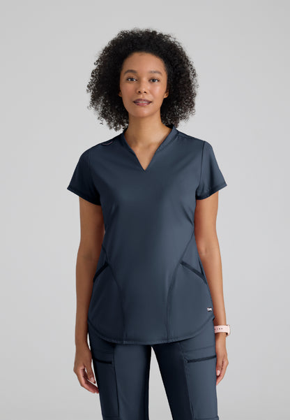 Define 2-Pocket V-Neck Top - Steel