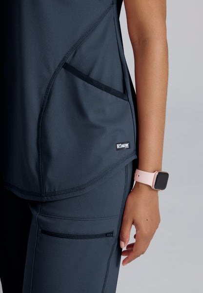 Define 2-Pocket V-Neck Top - Steel