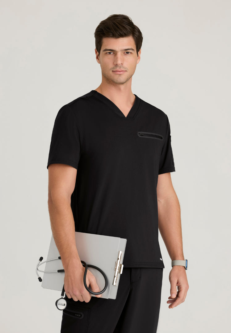 Clarity 2-Pocket V-Neck Scrub Top - Black