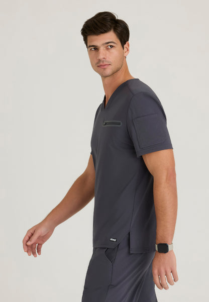 Clarity 2-Pocket V-Neck Scrub Top - Steel