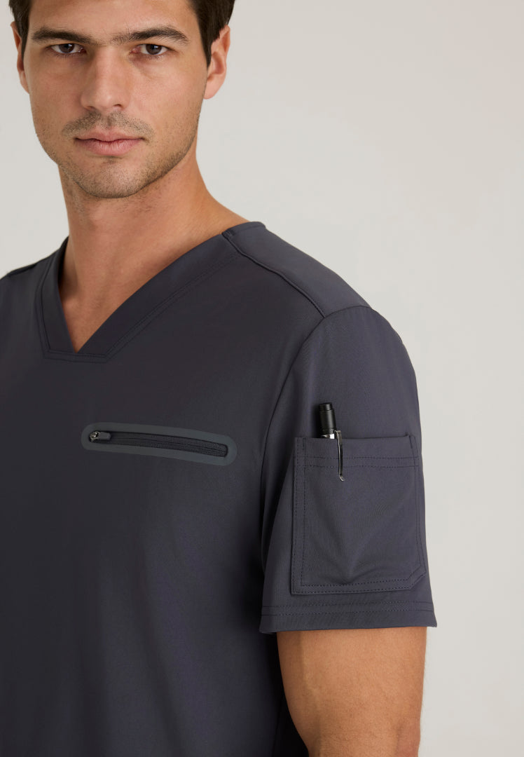 Clarity 2-Pocket V-Neck Scrub Top - Steel