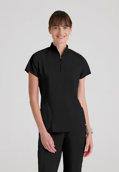 Kristi 2-Pocket Zip Front Scrub Top - Black